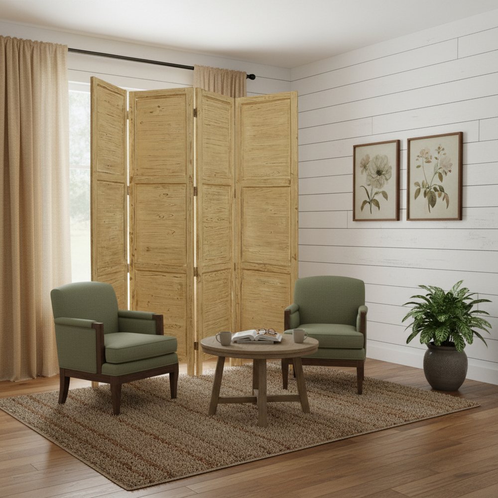 84" Wood Folding Four Panel Room Divider