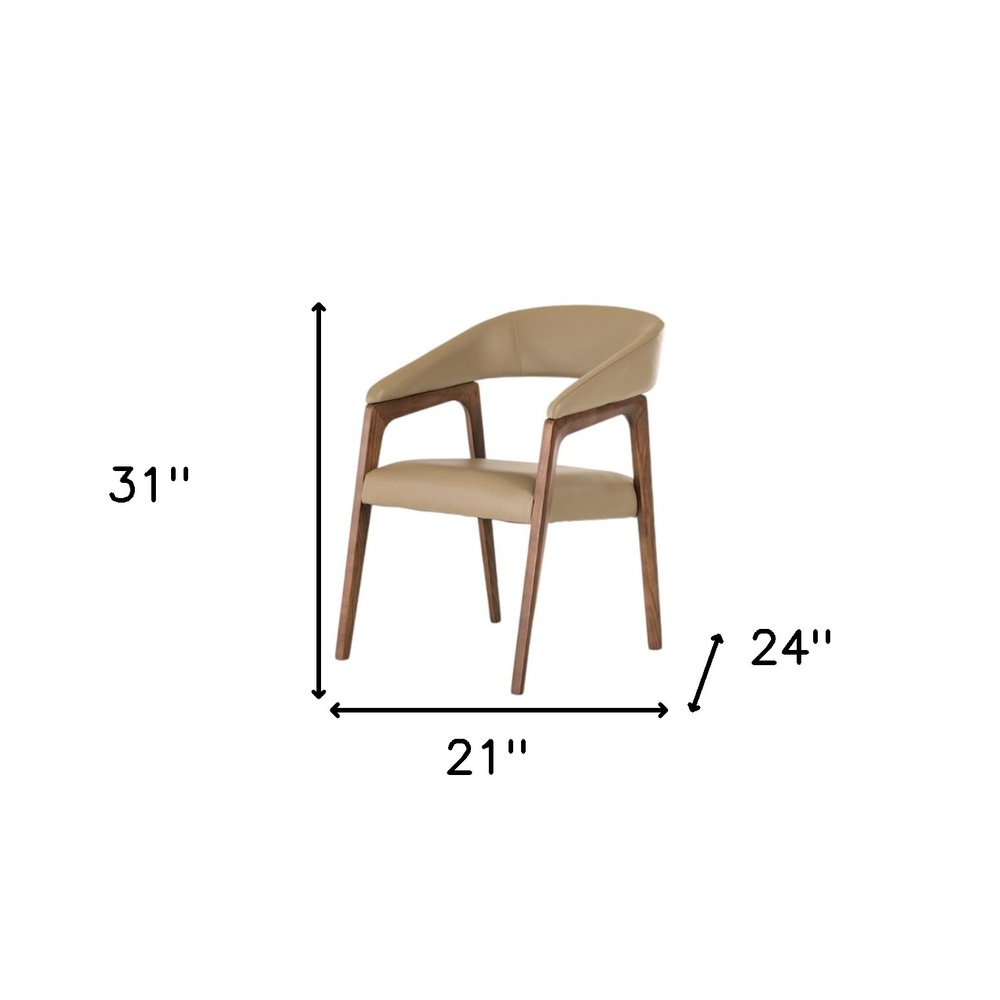 24" Taupe Faux Leather Curved Dining Chair