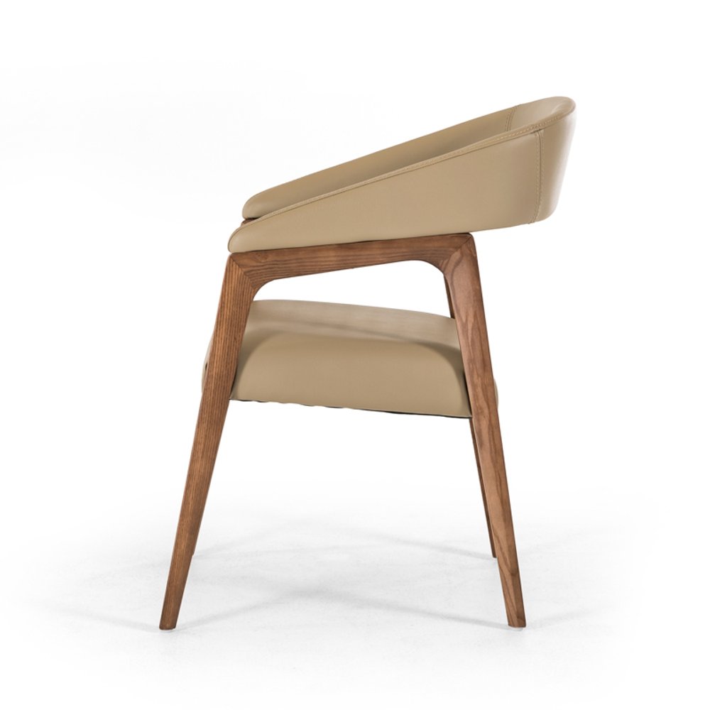 24" Taupe Faux Leather Curved Dining Chair