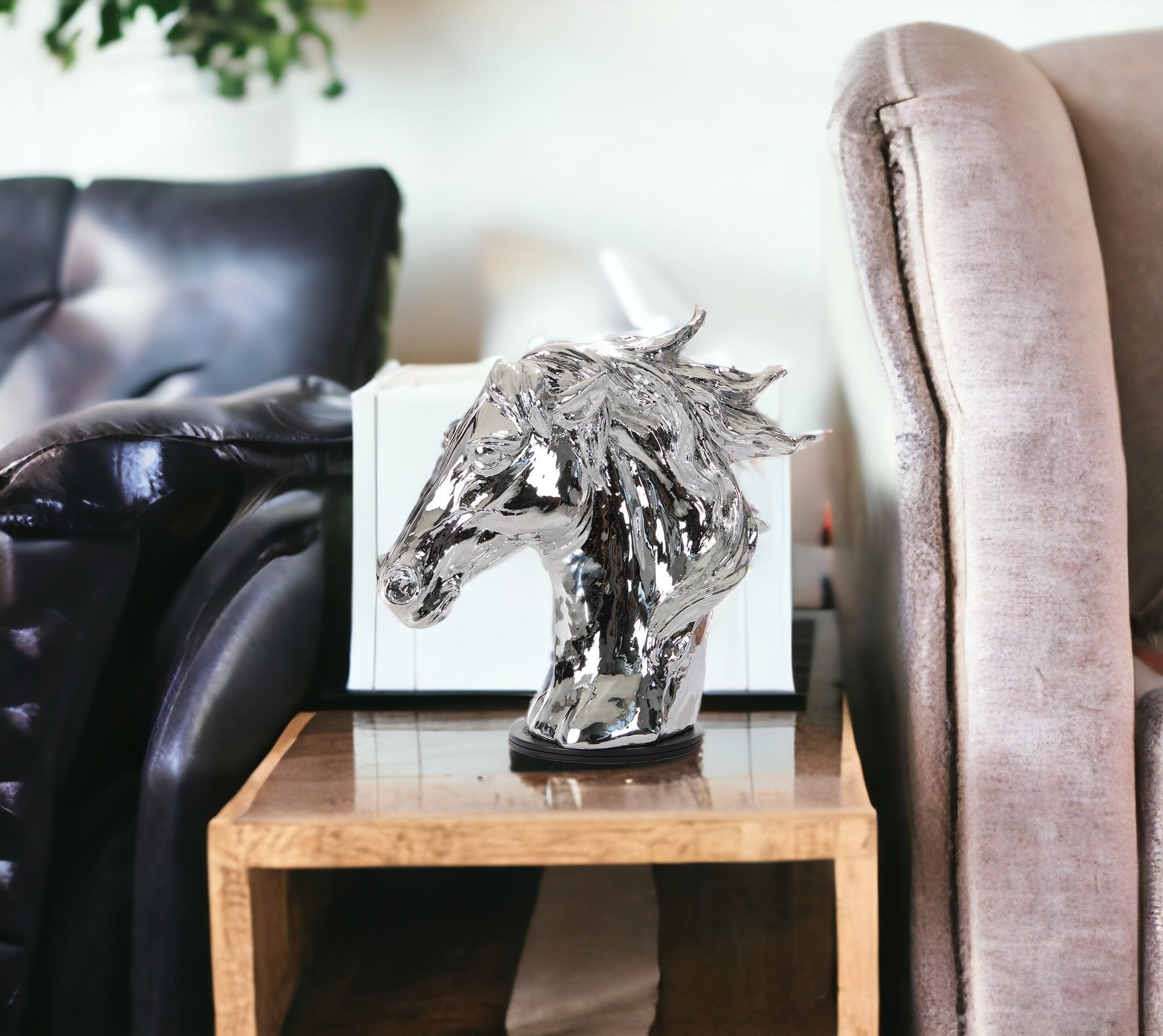 25" Silver Horse Head Sculpture