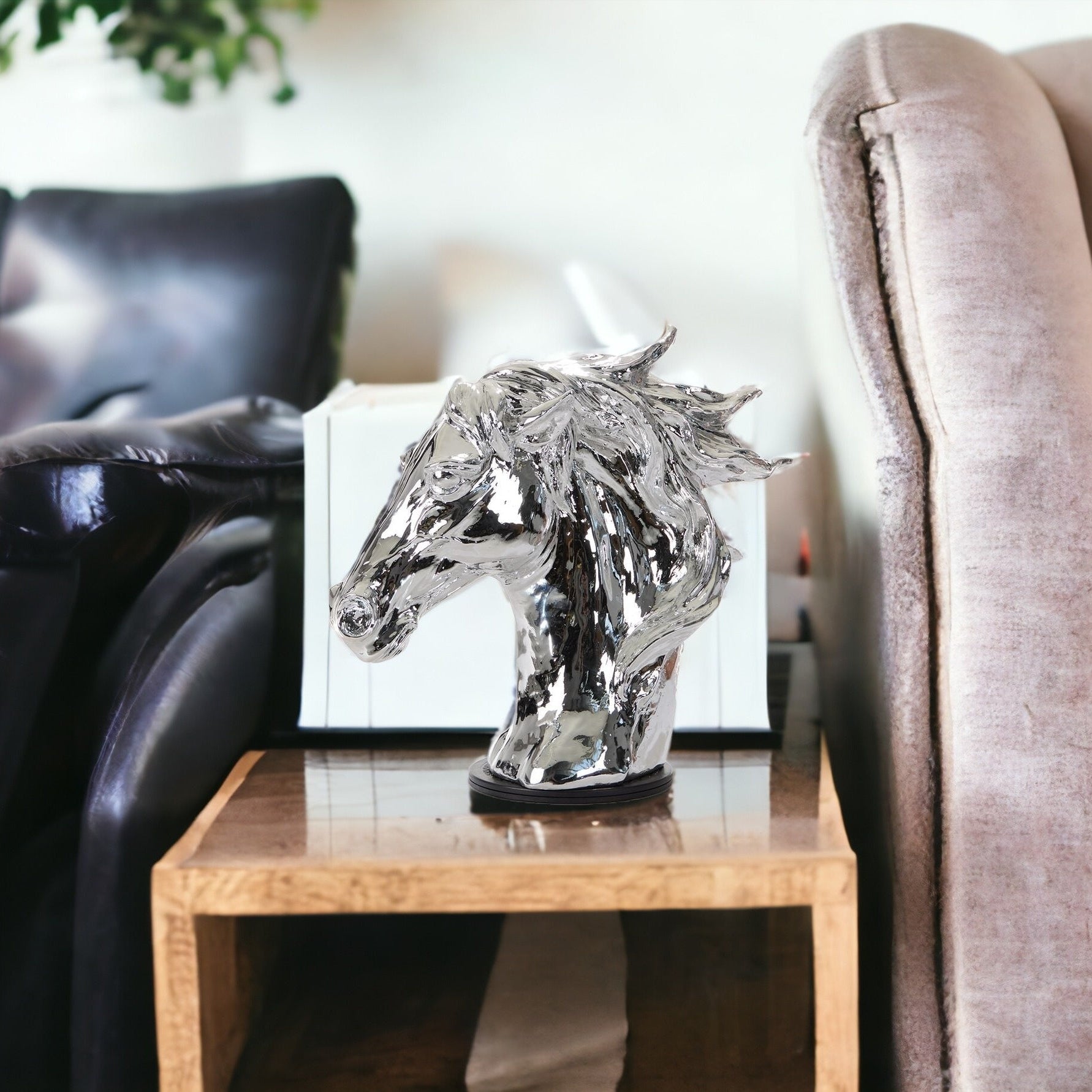 25" Silver Horse Head Sculpture