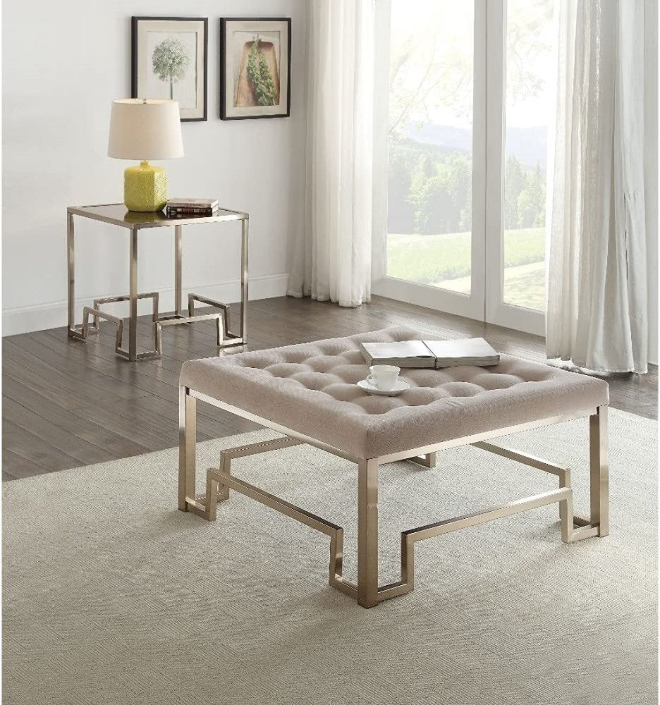 36" Champagne Tufted Cocktail Ottoman