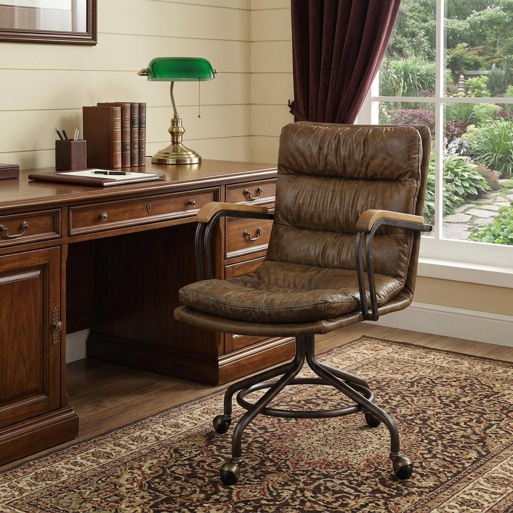 26" Genuine Leather Swivel Office Chair