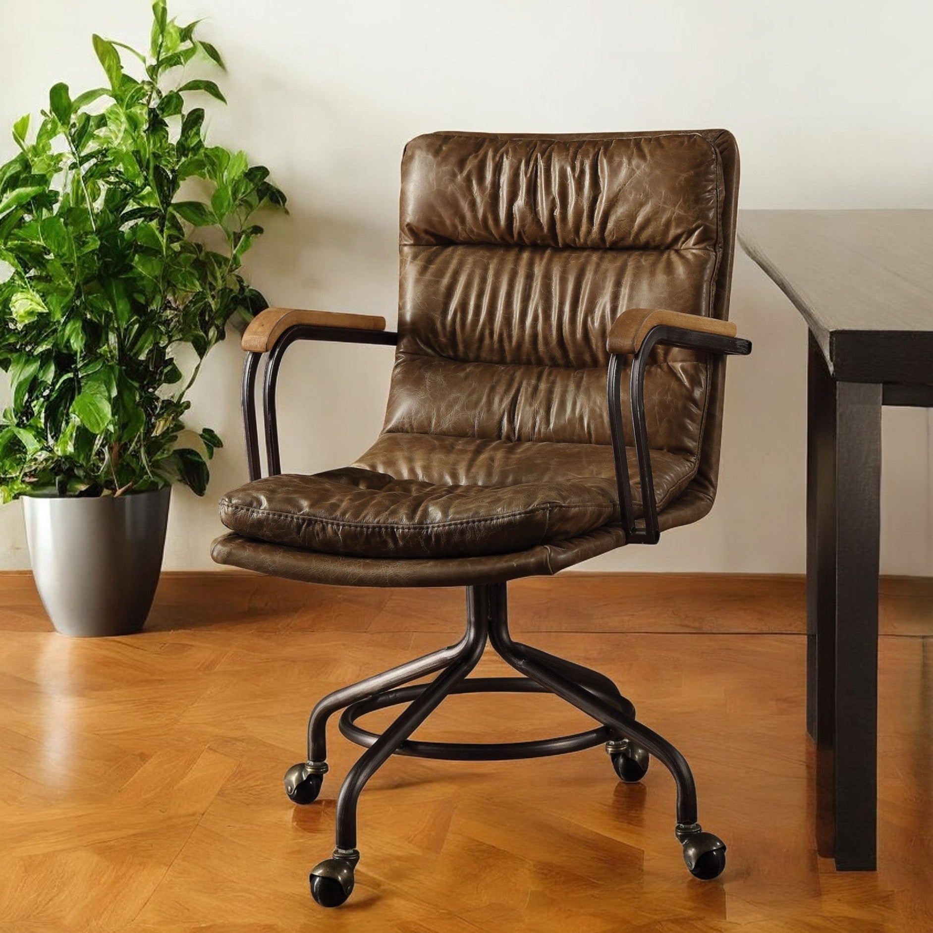 26" Genuine Leather Swivel Office Chair