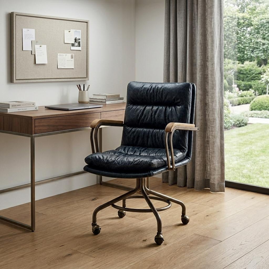 26" Genuine Leather Swivel Office Chair