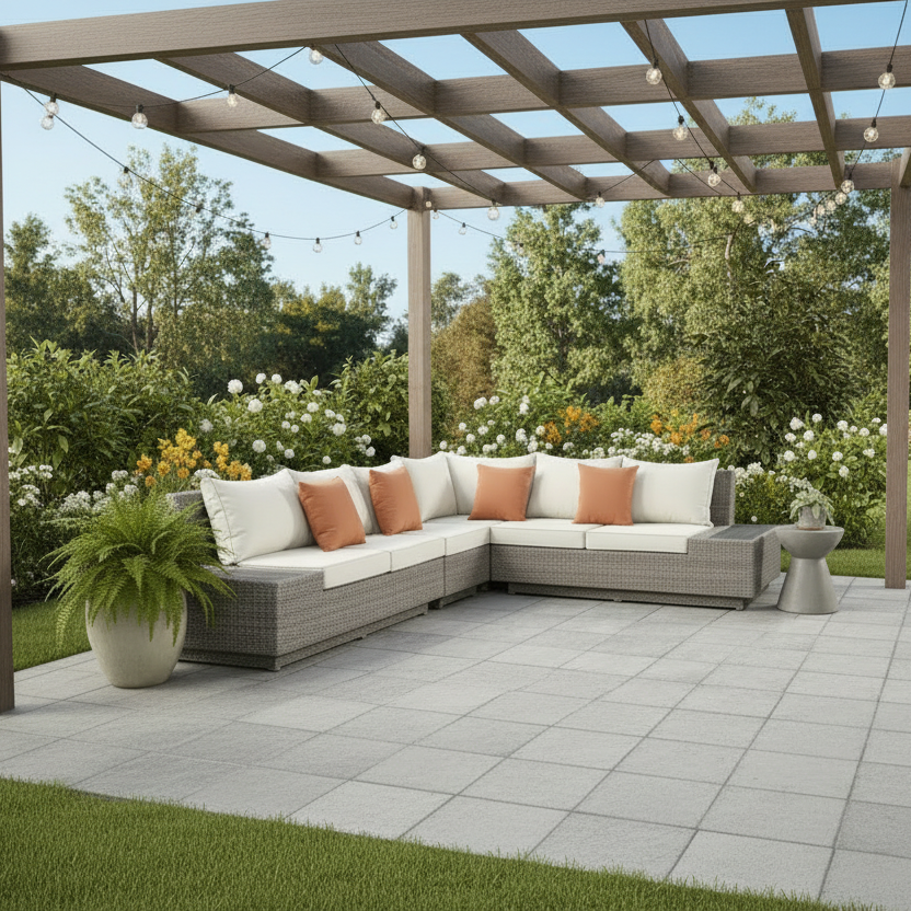 126" 4 pc. Beige and Gray Outdoor Corner Sectional