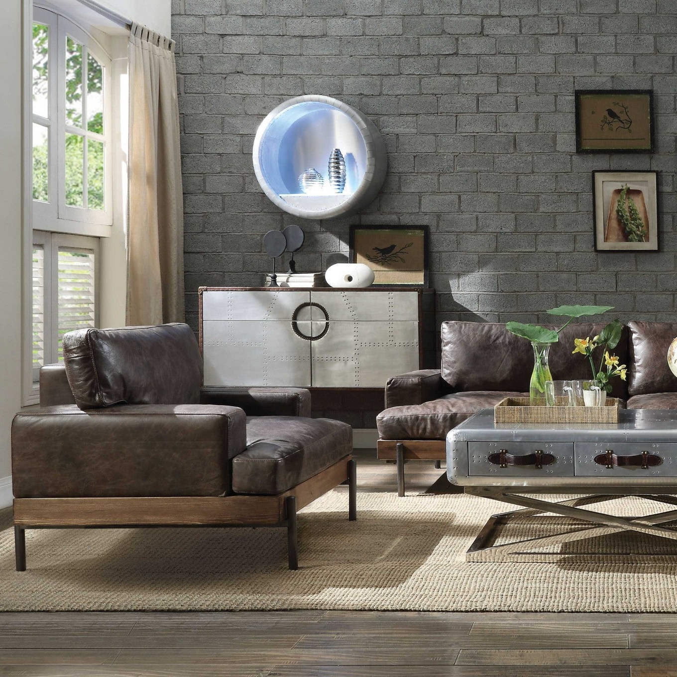 41" Chocolate Faux Leather Chair and a Half
