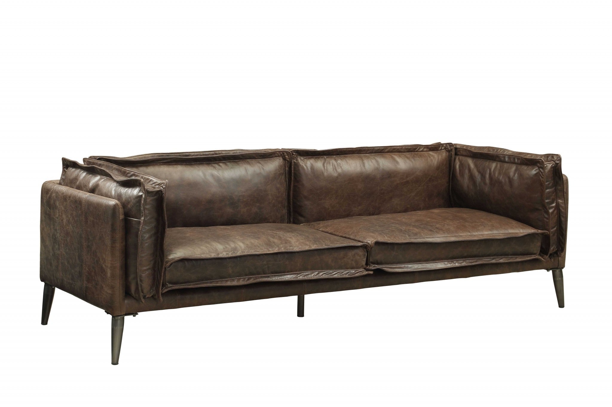 94" Chocolate Distressed Top-Grain Leather Sofa