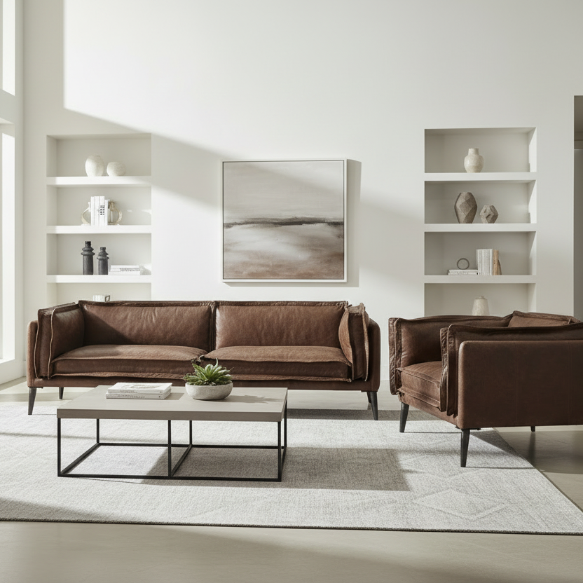 94" Chocolate Distressed Top-Grain Leather Sofa