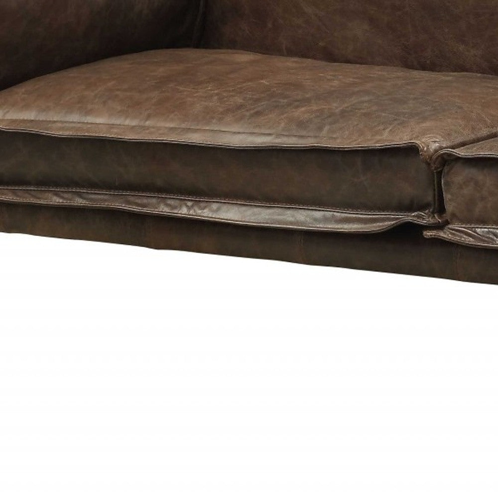 94" Chocolate Distressed Top-Grain Leather Sofa
