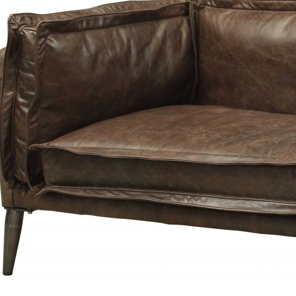 94" Chocolate Distressed Top-Grain Leather Sofa