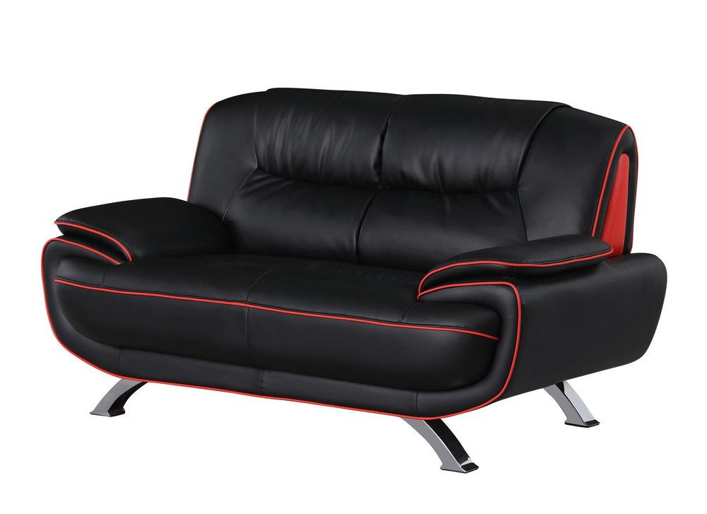 64" Black Faux Leather Modern Pillow Loveseat
