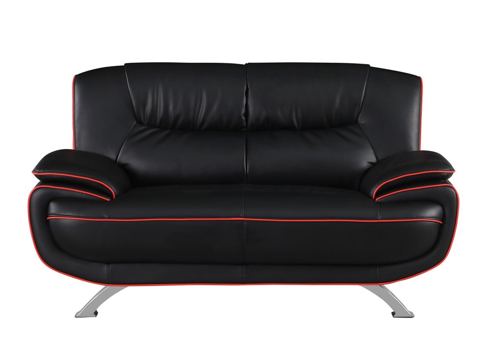 64" Black Faux Leather Modern Pillow Loveseat