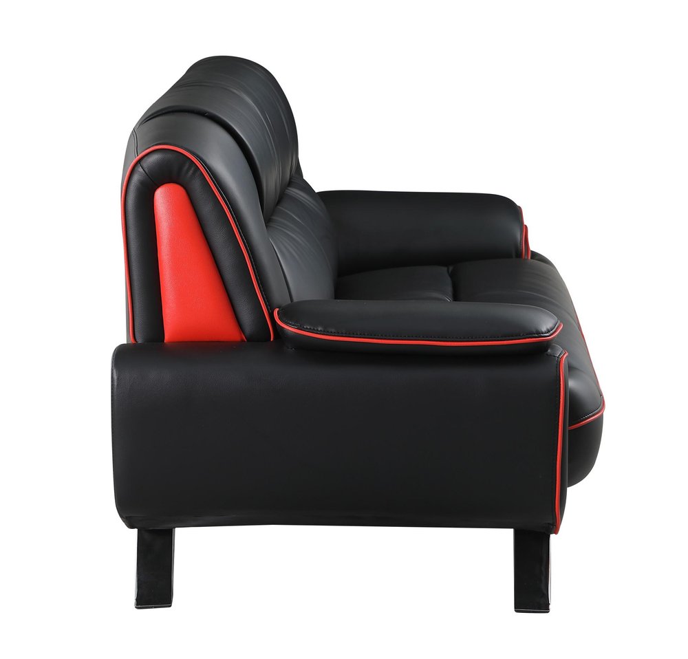64" Black Faux Leather Modern Pillow Loveseat