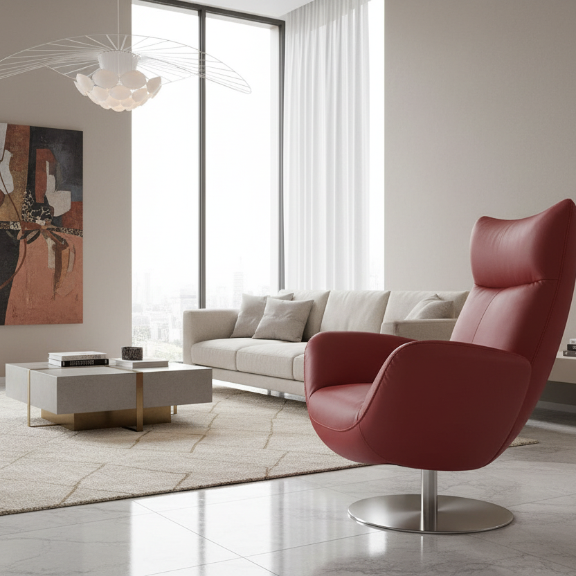 37" Orange And Silver Genuine Leather Lounge Chair