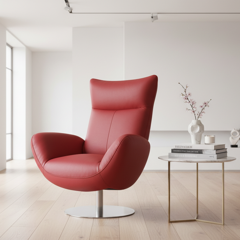 37" Orange And Silver Genuine Leather Lounge Chair