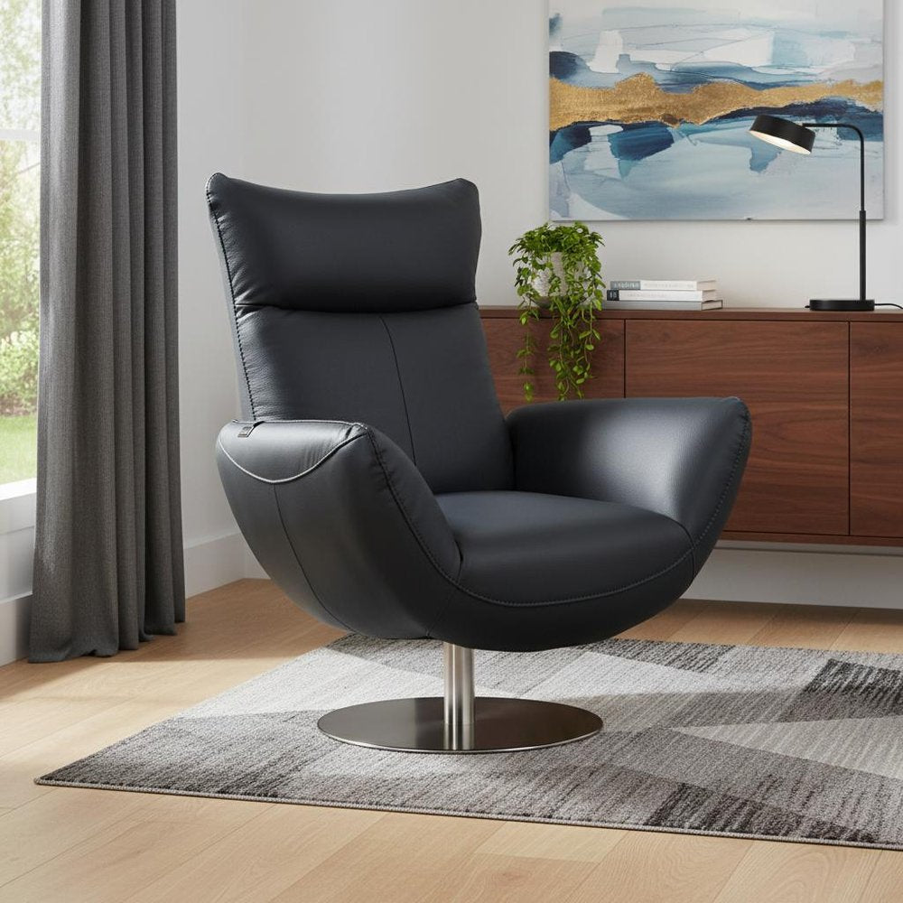 37" Orange And Silver Genuine Leather Lounge Chair