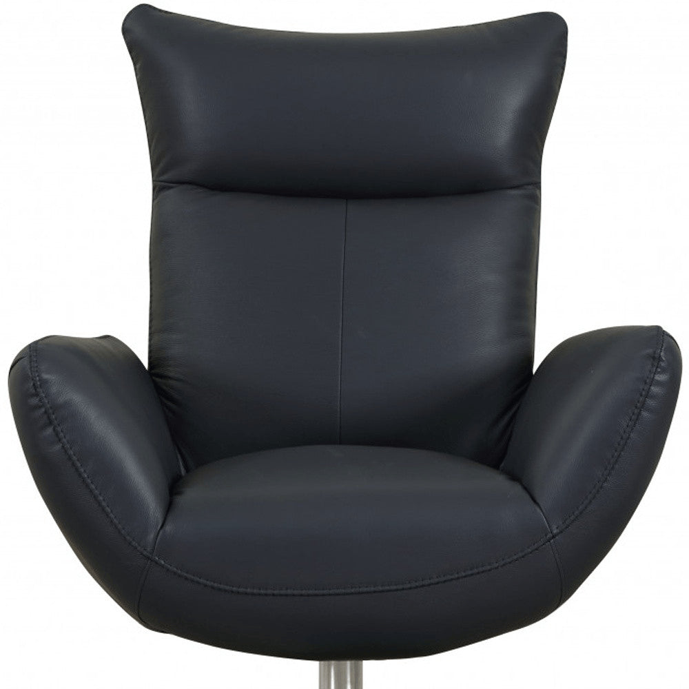 37" Orange And Silver Genuine Leather Lounge Chair