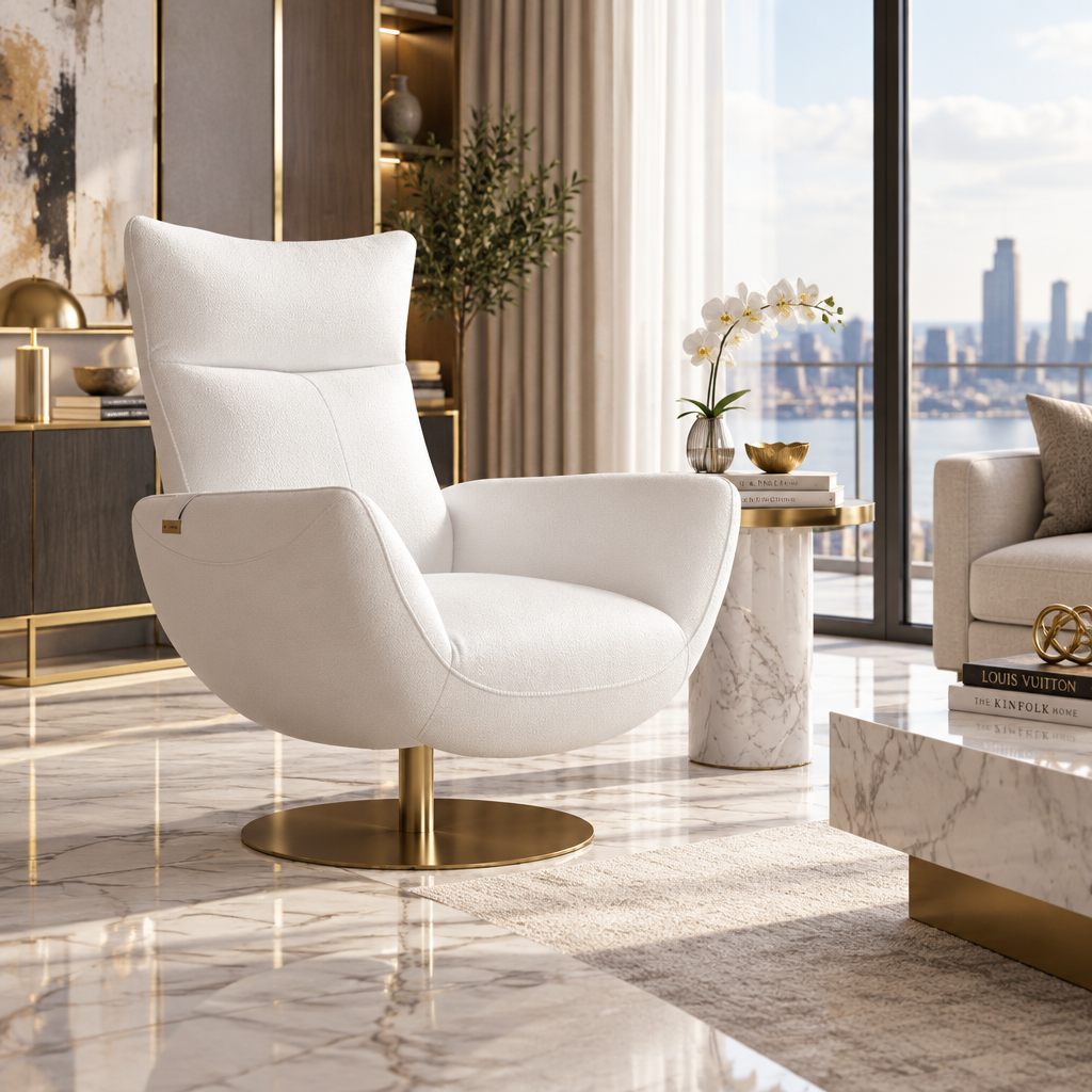 37" Orange And Silver Genuine Leather Lounge Chair
