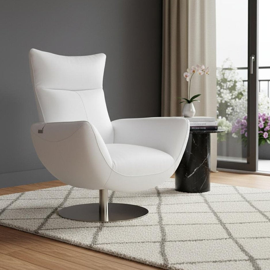 37" Orange And Silver Genuine Leather Lounge Chair