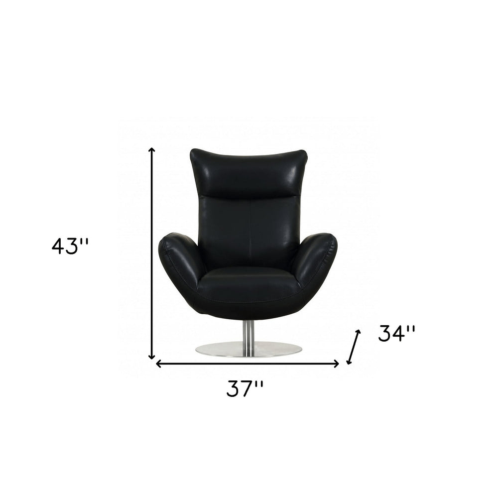 37" Orange And Silver Genuine Leather Lounge Chair