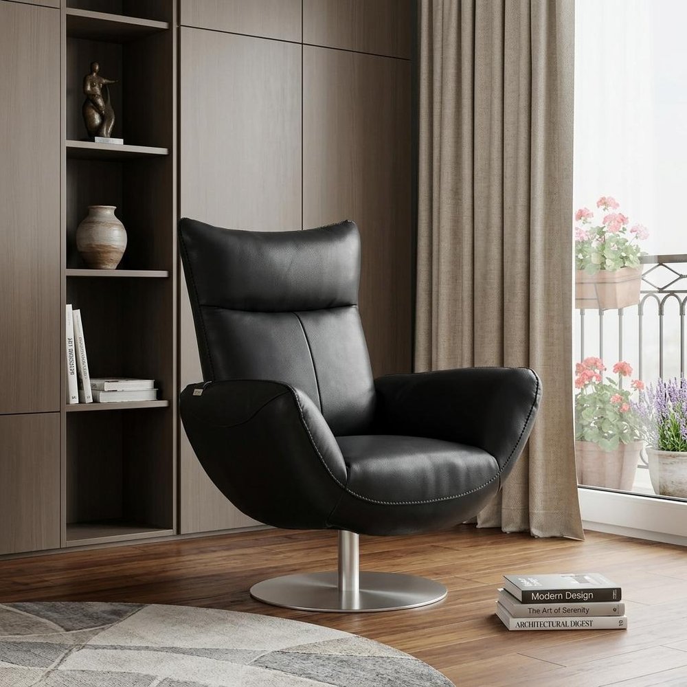 37" Orange And Silver Genuine Leather Lounge Chair