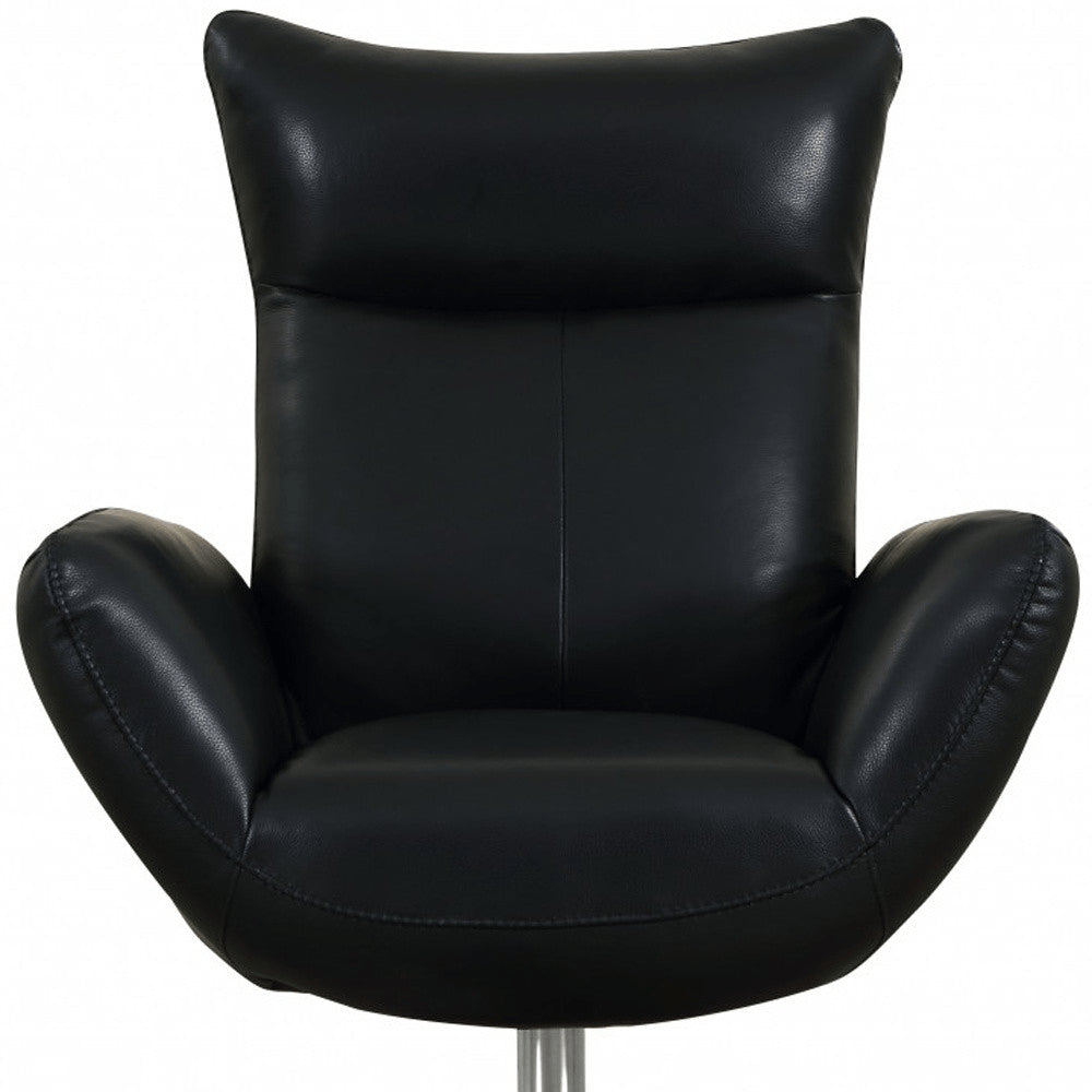 37" Orange And Silver Genuine Leather Lounge Chair