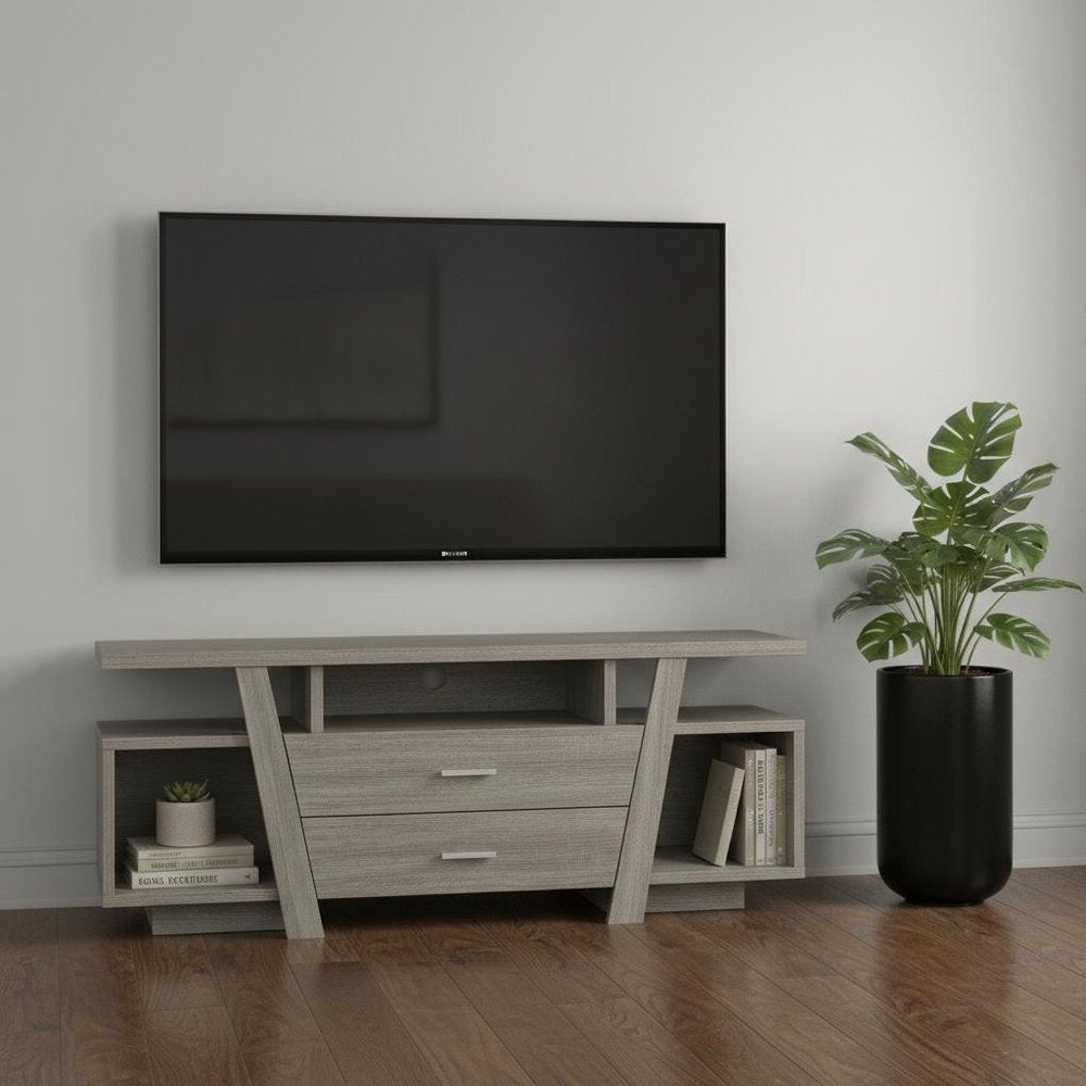 60" Taupe Angle Shelf Entertainment Console