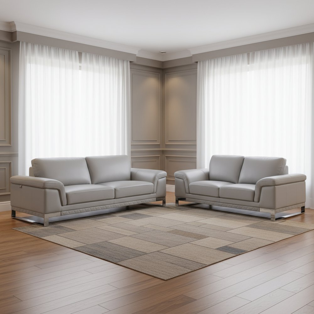 2 Piece Italian Leather Five Person Seating Set