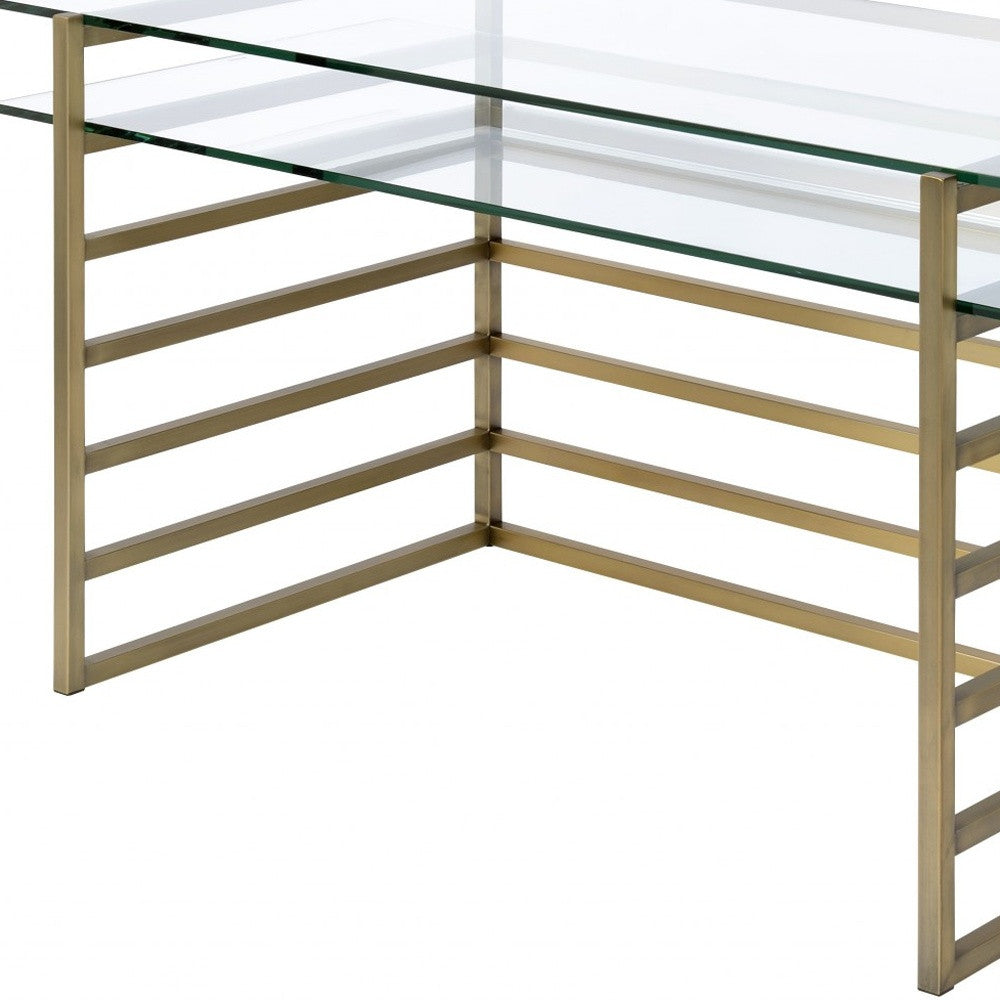 56" Gold Tiered Glass Desk