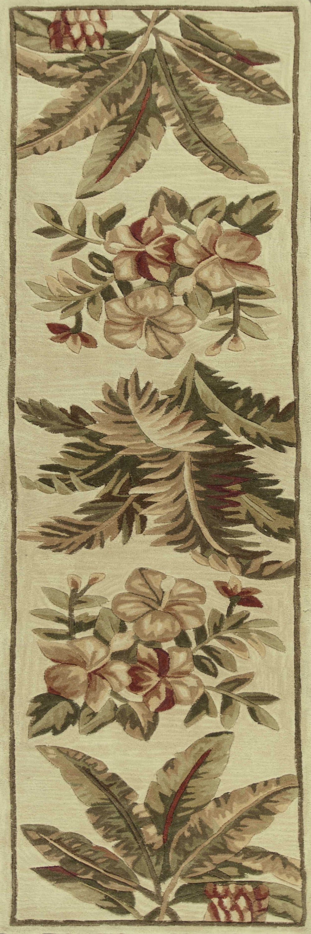 2' x 10' Beige Tropical Palm Runner Rug