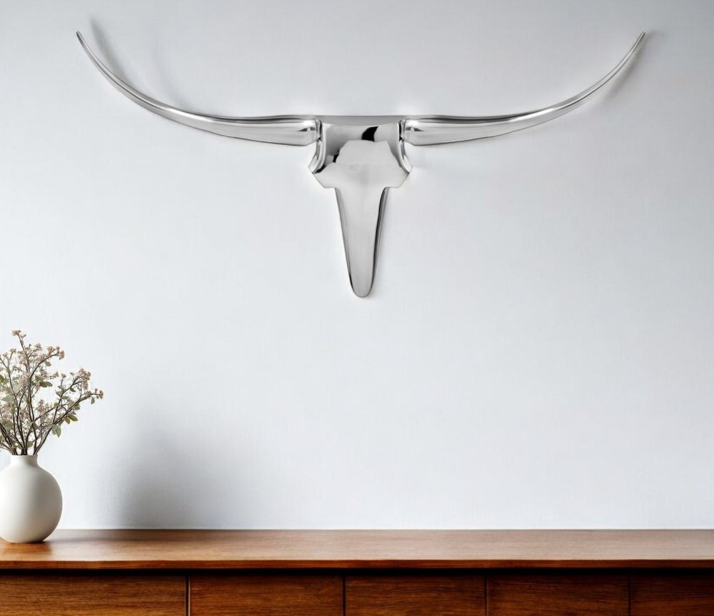 47" Silver Longhorn Bull Wall Decor