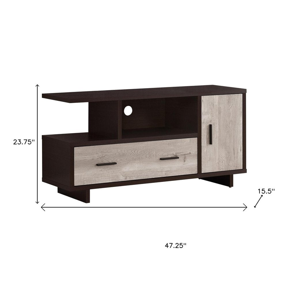 47" Brown and Gray Platform Entertainment Console with Cabinets