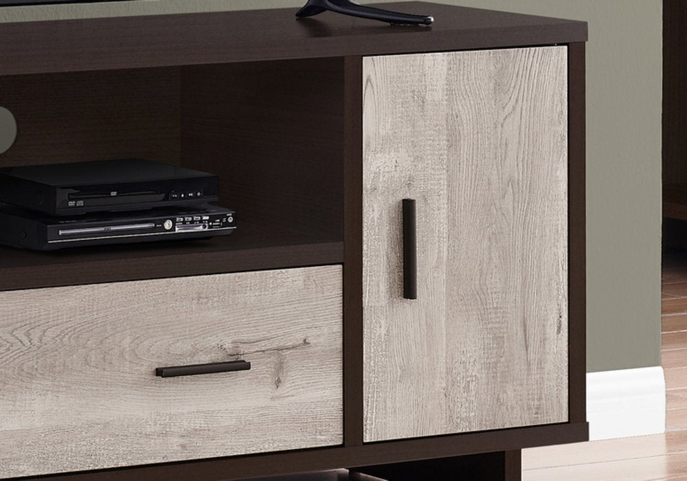 47" Brown and Gray Platform Entertainment Console with Cabinets