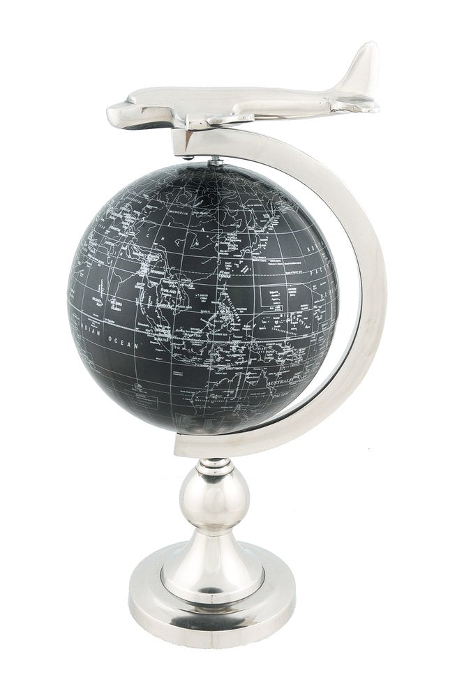 18" Silver Airplane Desk Globe