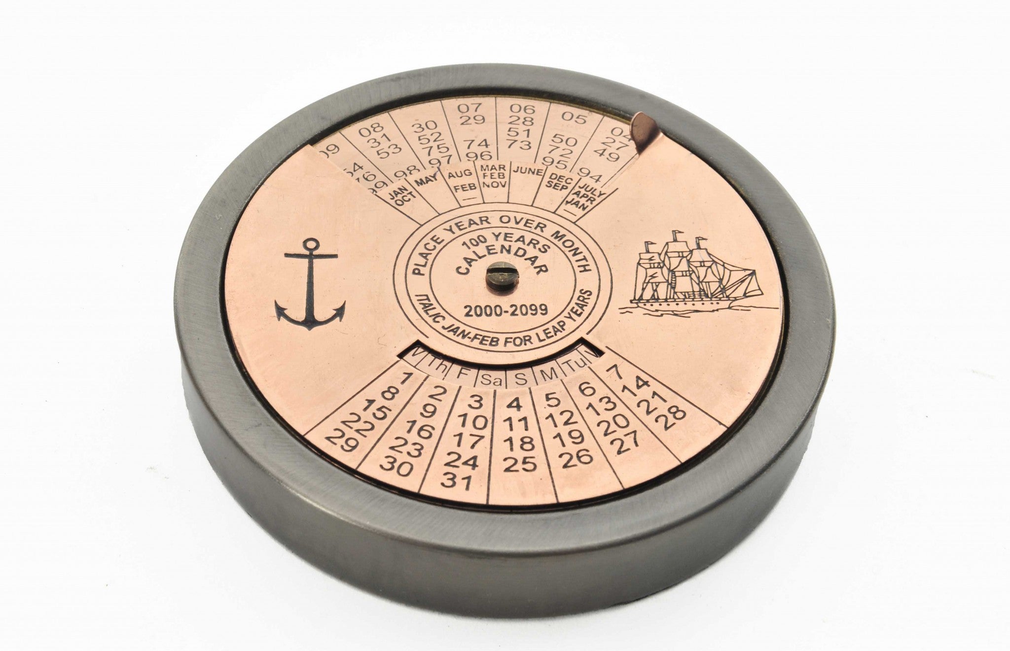 2 Piece Brass 100 Year Nautical Compass and Calendar