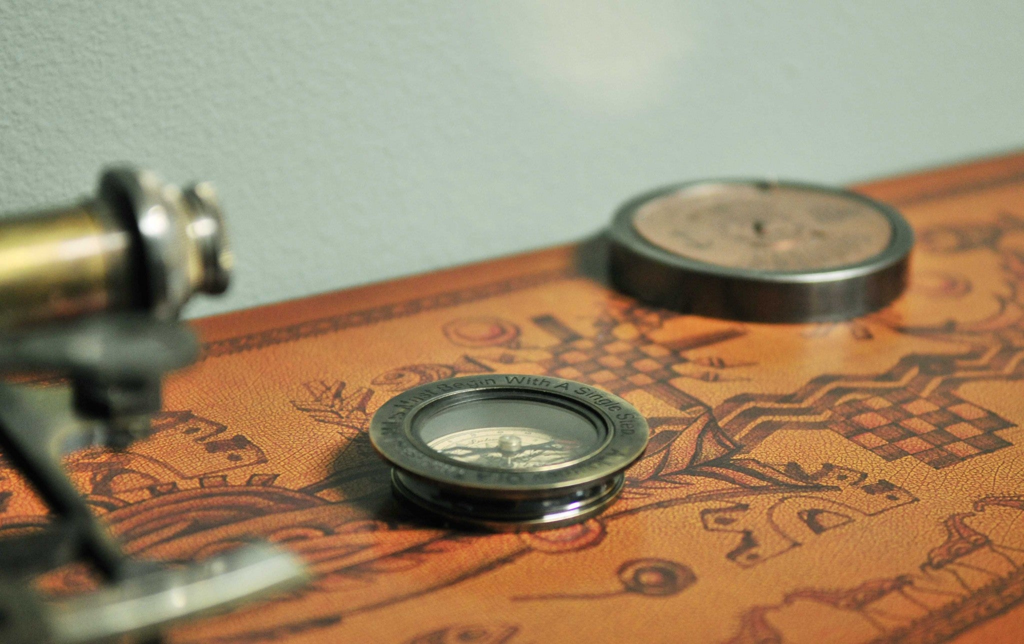 2 Piece Brass 100 Year Nautical Compass and Calendar