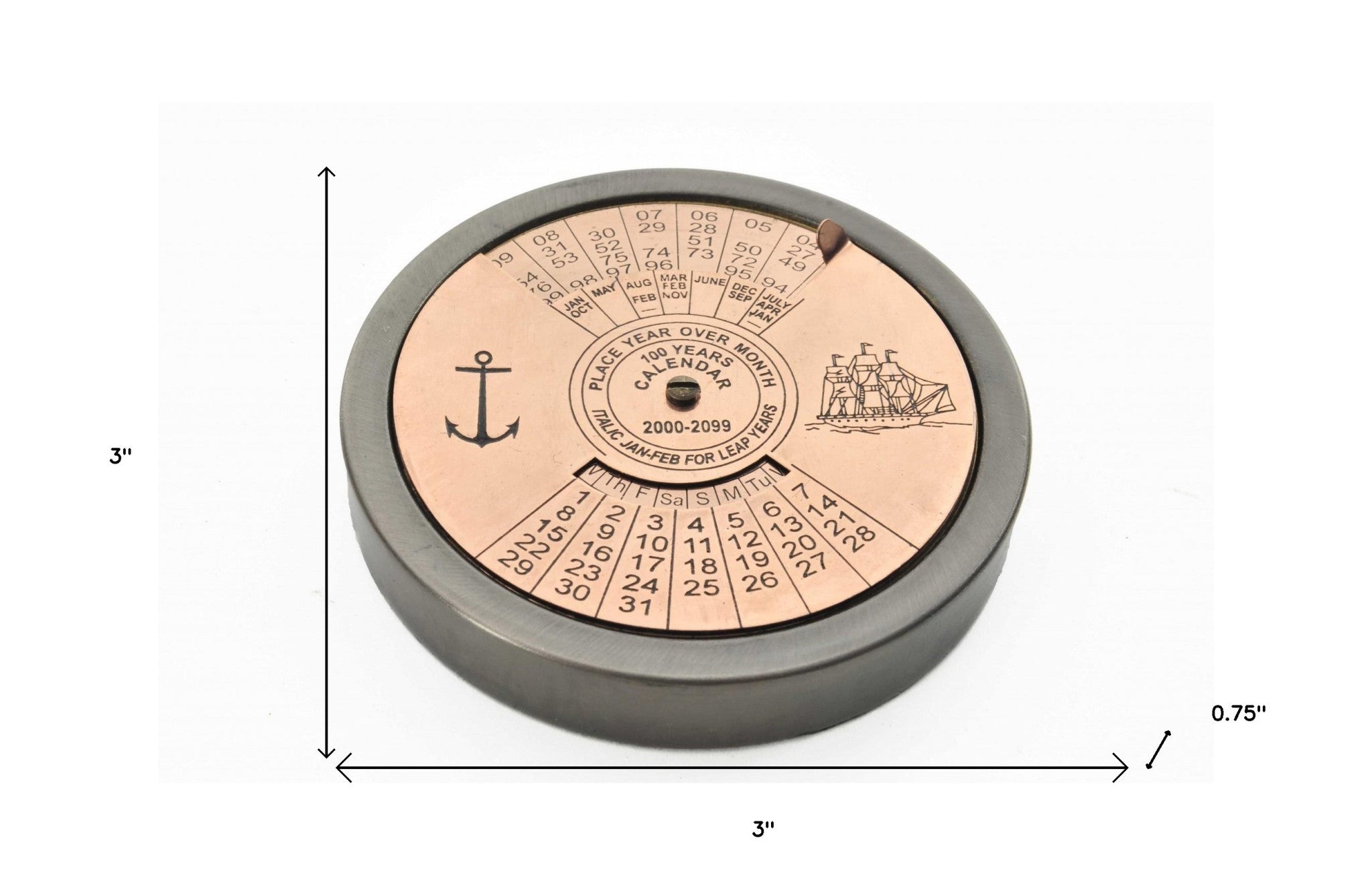 2 Piece Brass 100 Year Nautical Compass and Calendar
