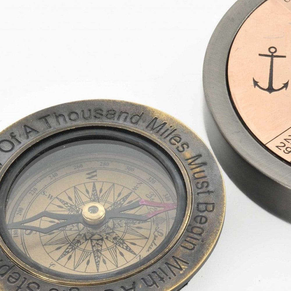 2 Piece Brass 100 Year Nautical Compass and Calendar