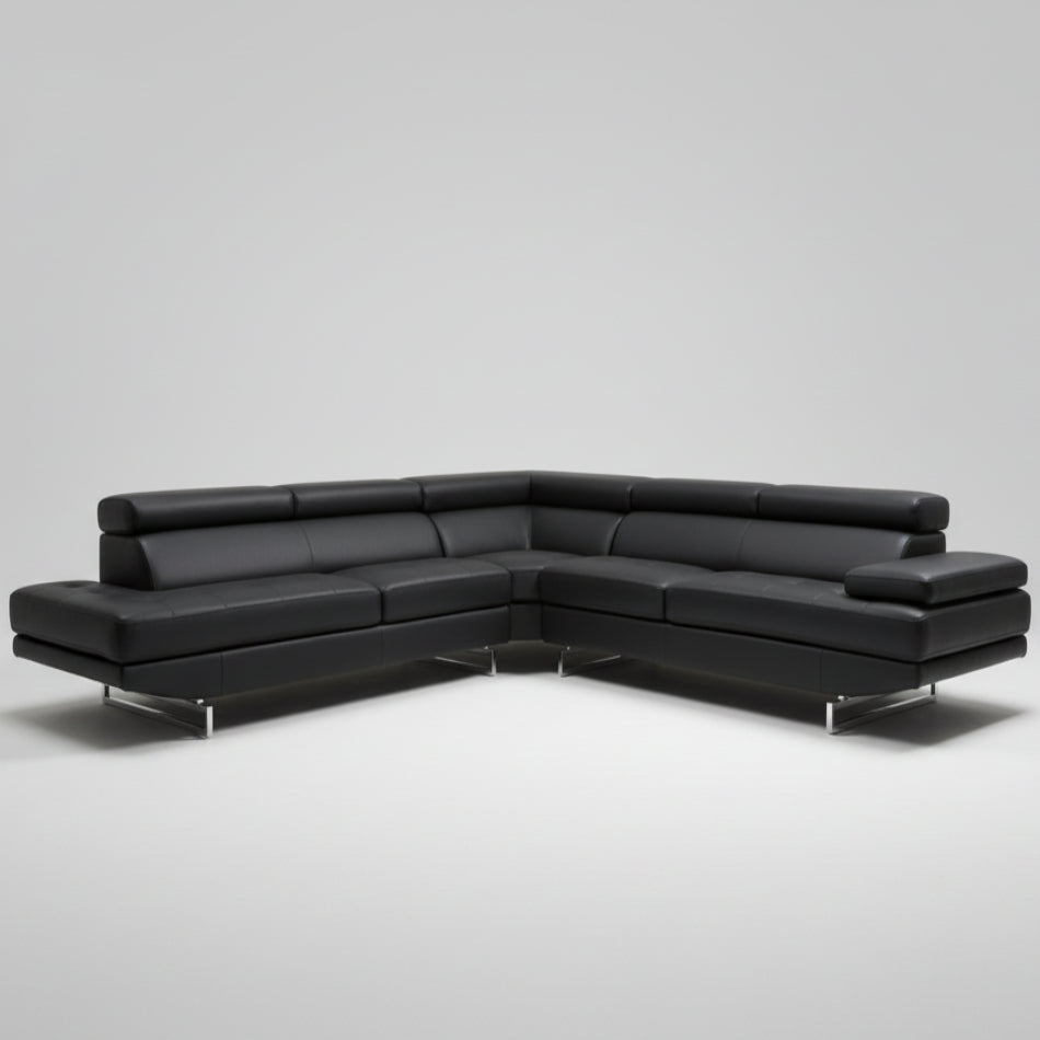 124" Black Faux Leather Contemporary Sectional