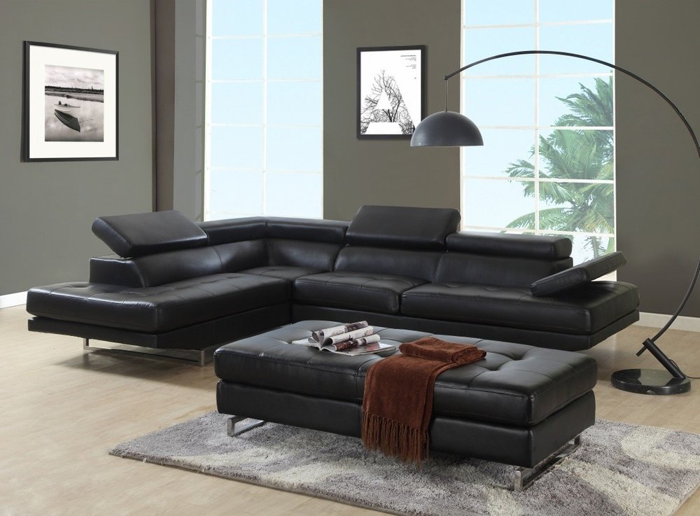 124" Black Faux Leather Contemporary Sectional