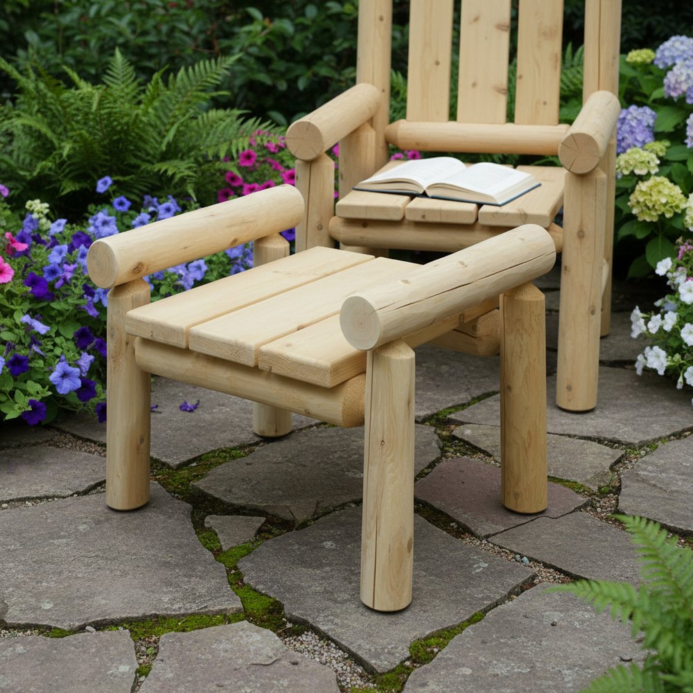 28" Outdoor Natural Wood Ottoman