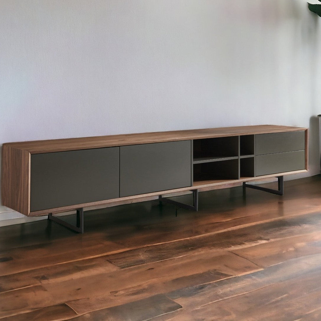 94" Walnut and Gray Entertainment Stand