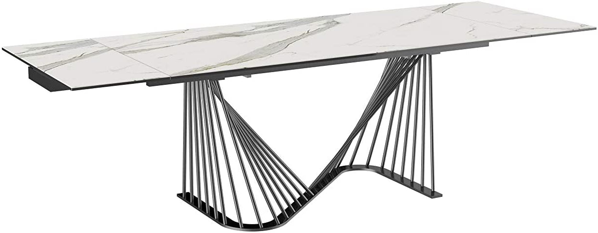 71" White and Black Stone Retractable Dining Table