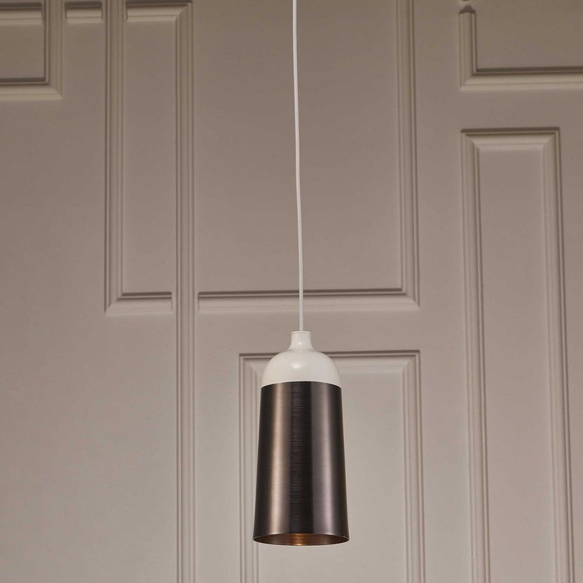 Brown and White Cylinder Metal Cone Pendant Light