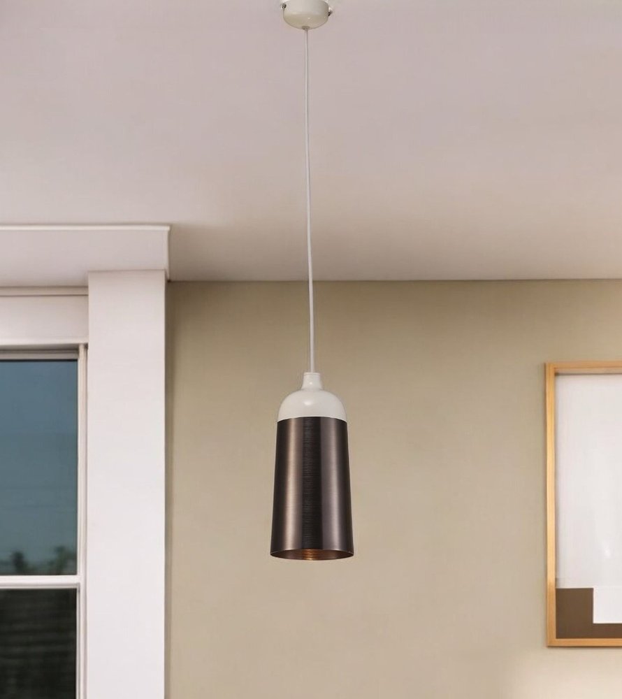 Brown and White Cylinder Metal Cone Pendant Light