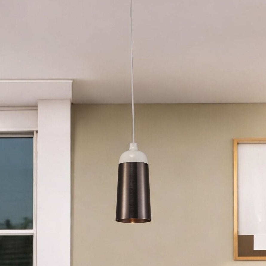 Brown and White Cylinder Metal Cone Pendant Light