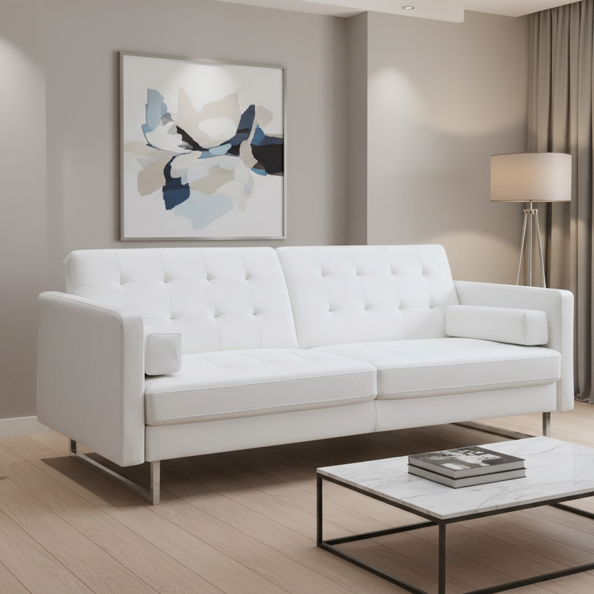 80" Tufted Faux Leather Sleeper Sofa Bed