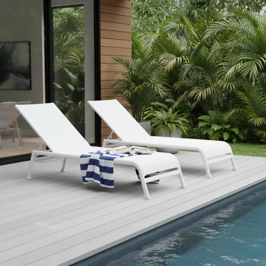 Set of Two 81" Metal Outdoor Chaise Loungers