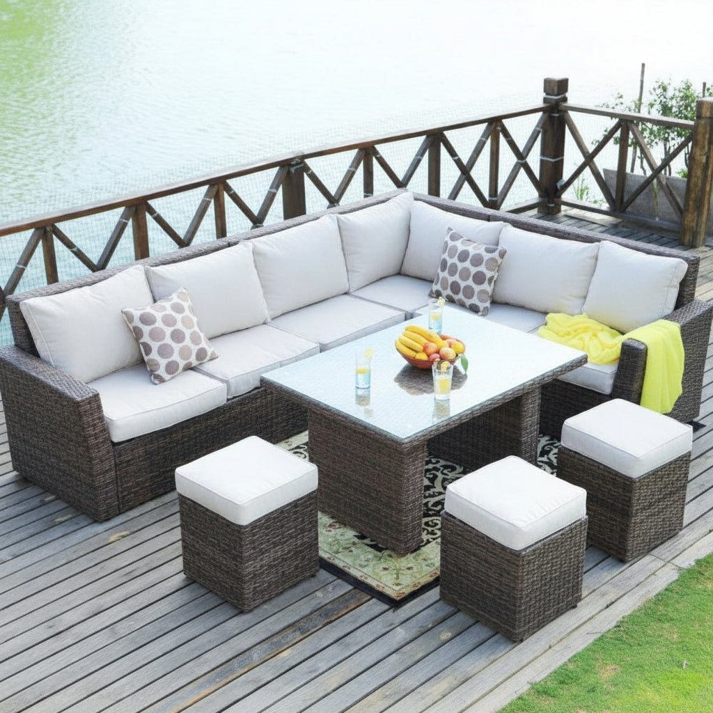 8 Piece Brown and White Outdoor Patio Set
